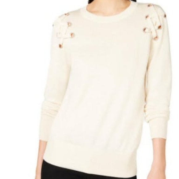 MICHAEL Michael Kors Womens Lace-Up Crewneck Pullover Sweater Size Large - Picture 1 of 3
